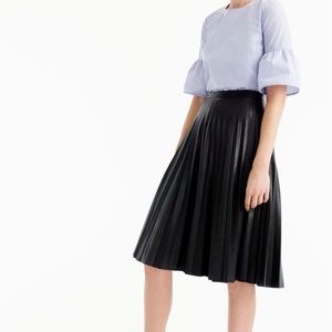 J.Crew black pleated vegan/ faux leather midi skirt, size 0, new without tags
